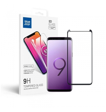 Tempered Glass Blue Star  - SAM Galaxy S9 Full Face (full glue/small size) - black Tempered Glass Blue Star